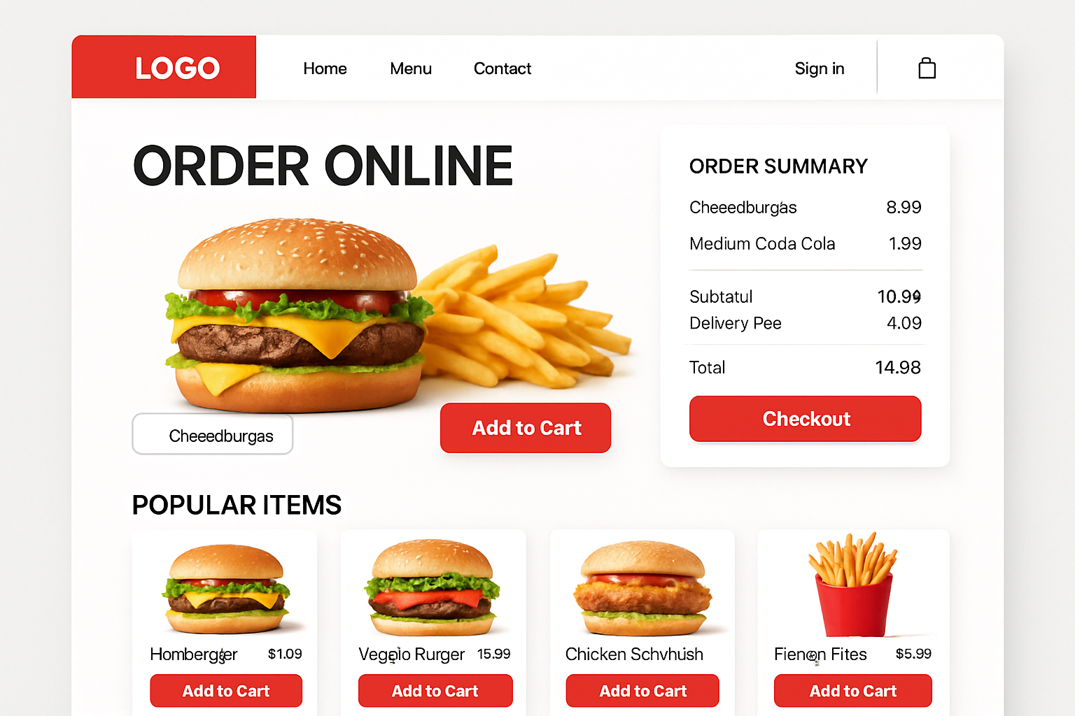 Markalı web sitesi üzerinde online sipariş sayfası